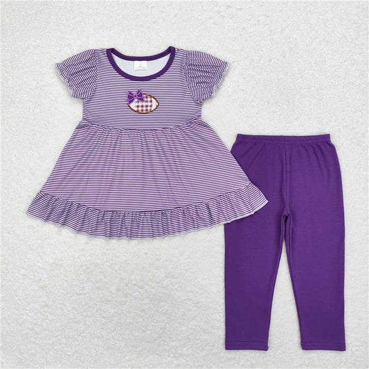 GSPO1676 Embroidered purple bow rugby striped short-sleeved trousers suit