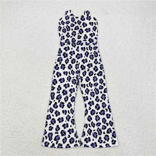 SR1932 Purple leopard print white suspender jumpsuit