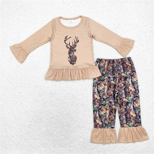 GLP1408 Branch and leaf camouflage deer brown lace long sleeve trousers suit