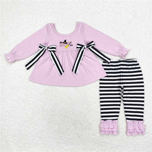 GLP1483 Embroidered boo spider black and white striped bow tie purple long sleeve trousers suit