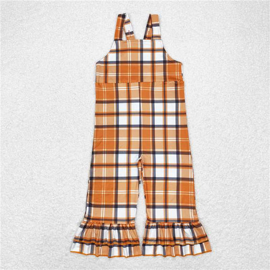 SR1953 Orange plaid suspender jumpsuit