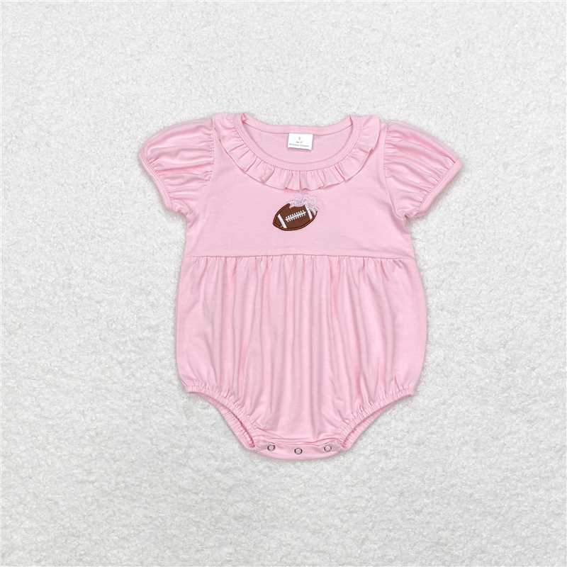 SR1945 Embroidered pink bow rugby lace short-sleeved jumpsuit