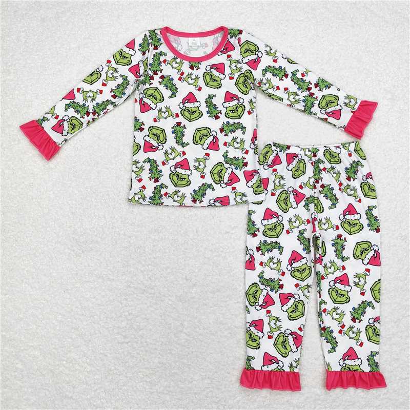 GLP1478 Modal grinch Christmas tree rose red lace white long-sleeved trousers pajamas set