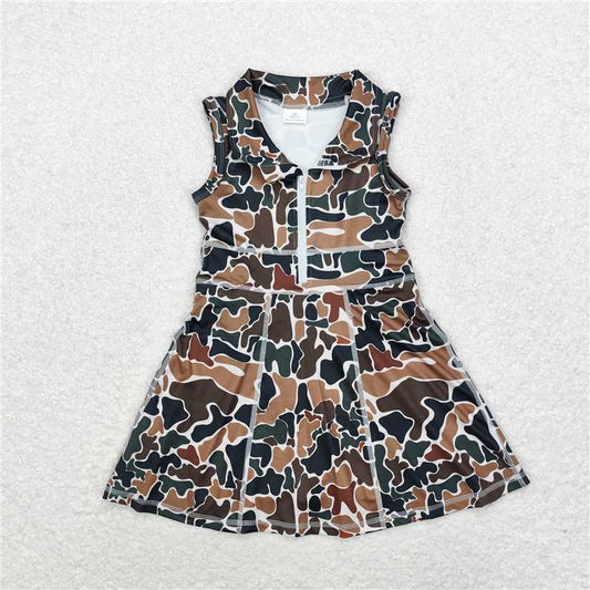 GSD1382 Brown green camouflage beige zipper yoga sleeveless dress