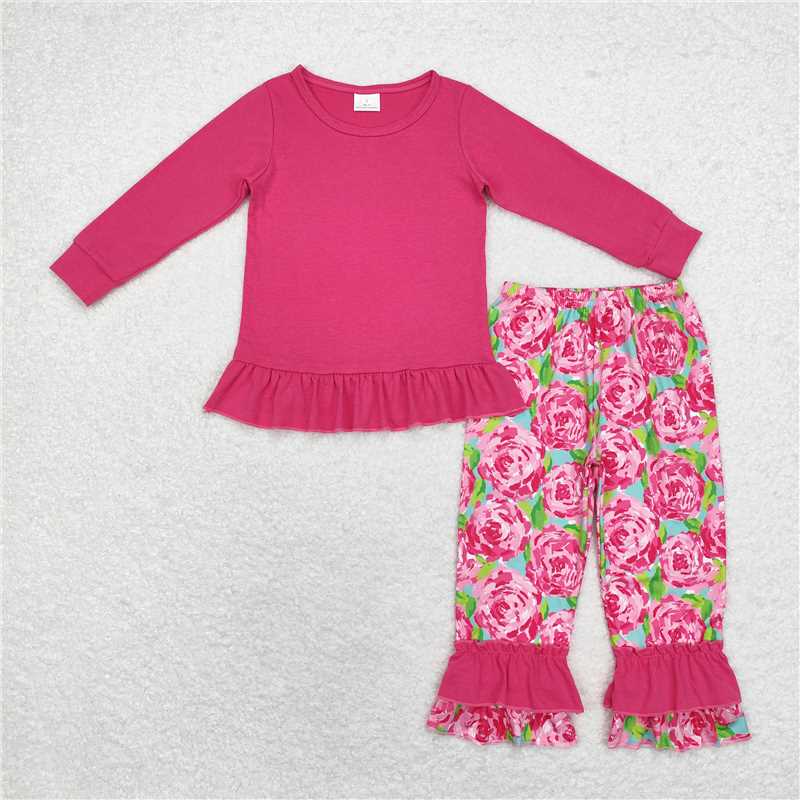 GLP1462 Pure rose red long-sleeved floral trousers suit