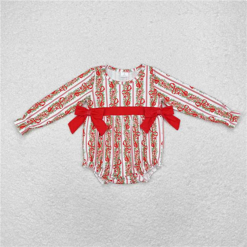 LR1303 Christmas bow pattern red bow long-sleeved jumpsuit