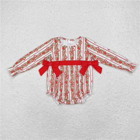 LR1303 Christmas bow pattern red bow long-sleeved jumpsuit