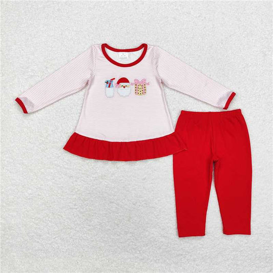 GLP1596 Embroidered Milk Santa Claus Cookies Pink Stripe Long Sleeve Red Pants Set