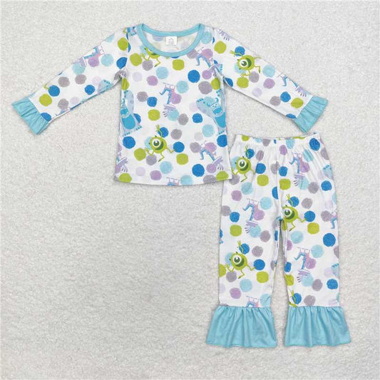 GLP1345 Modal Monsters University Lace Blue and White Long Sleeve Long Pants Pajama Set