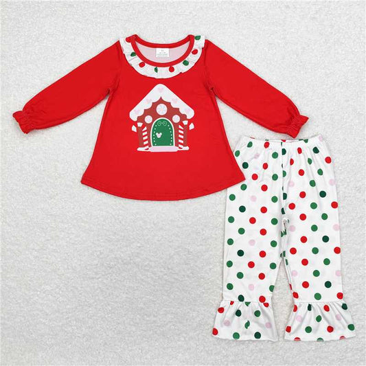 GLP1643 Christmas house polka dot lace red long sleeve trousers suit