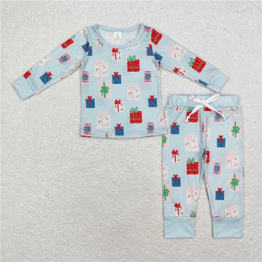 BLP0716 Modal Christmas gift blue-green long-sleeved trousers pajamas set