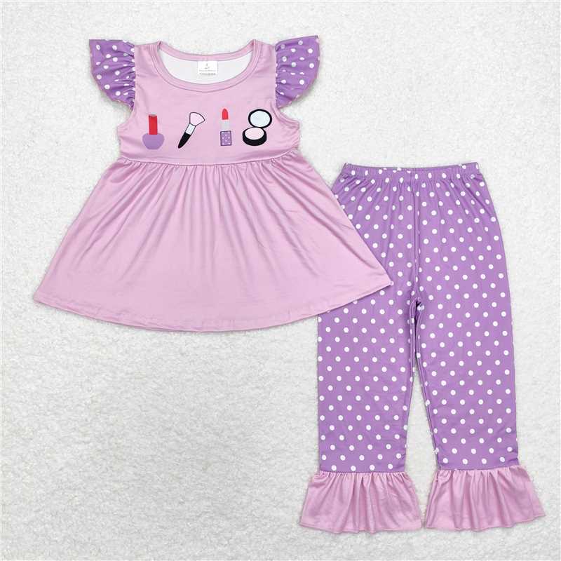 GGSPO1682 Lipstick cosmetics polka dot purple lace flying sleeves trousers suit