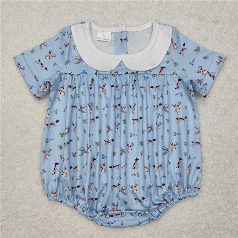 SR2275 Duck, deer, puppy, doll collar, blue short-sleeved jumpsuit