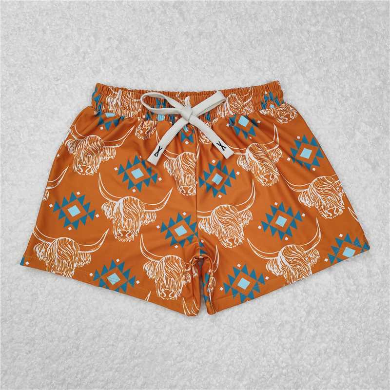 4.28 S0463 Orange-brown swimming trunks with geometric pattern of mountain bull head
