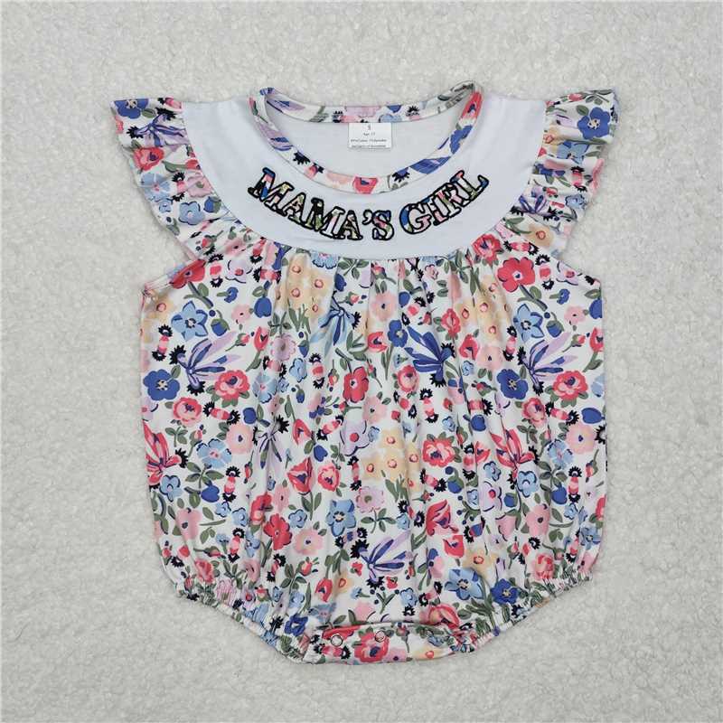 SR2386 Embroidered mama's girl flower and leaf vest jumpsuit