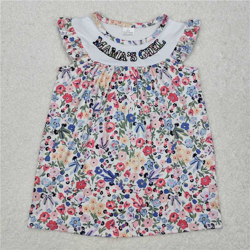 GSD1658 Embroidered mama's girl flower and leaf flying sleeve dress