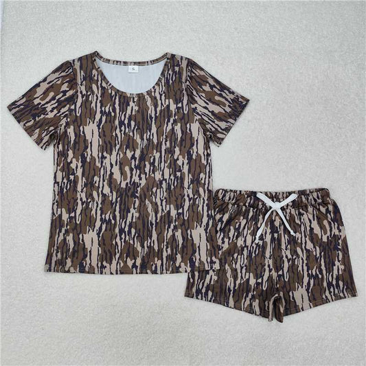 4.9 GSSO1681 Adult female camouflage army green short-sleeved shorts suit