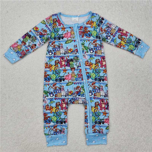 LR2163 Cartoon Toy Story white cloud blue zipper long-sleeved jumpsuit