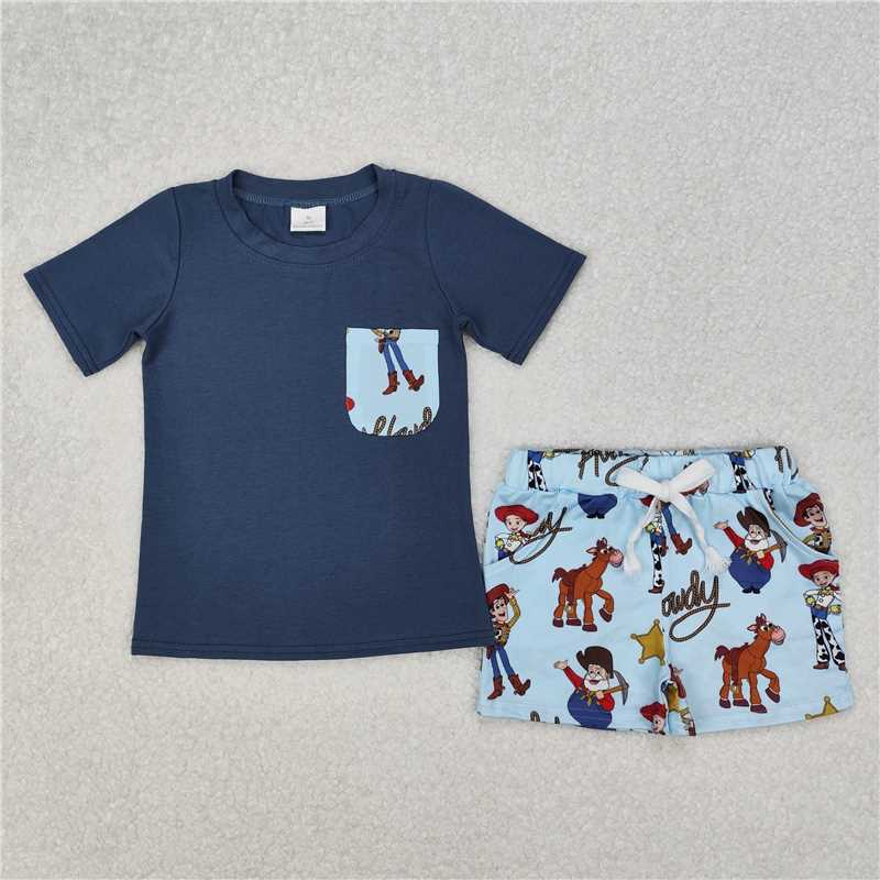 3.10  BSSO1213 howdy Toy Story pocket blue short-sleeved shorts set