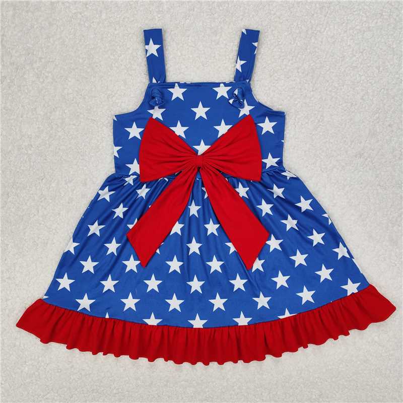 3.11 GSD1854 National Day star red bow lace blue sleeveless dress