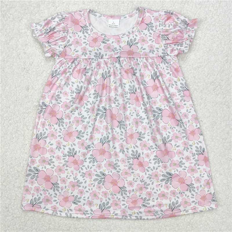 3.11GSD2026 Pink flower and leaf beige short-sleeved dress