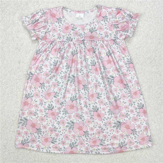 3.11GSD2026 Pink flower and leaf beige short-sleeved dress
