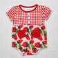 3.11 SR2307 Strawberry flower leaf pocket red plaid short-sleeved jumpsuit