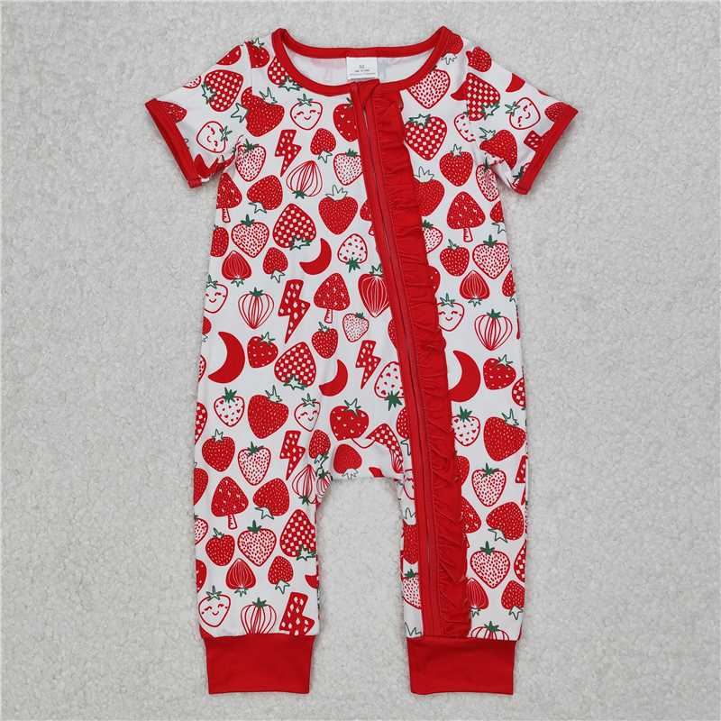 3.11 SR2500 Strawberry Lightning Red Lace White Zipper Short Sleeve Bodysuit