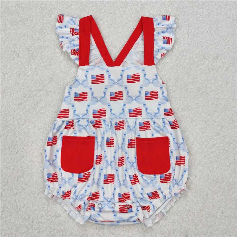 3.11 SR2331 National Day flag blue bow pattern red pocket vest jumpsuit