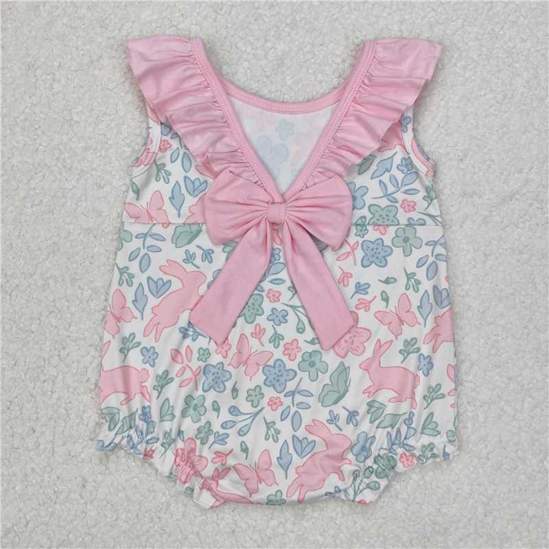 3.11 SR2546 Easter bunny flower leaves pink lace beige vest jumpsuit