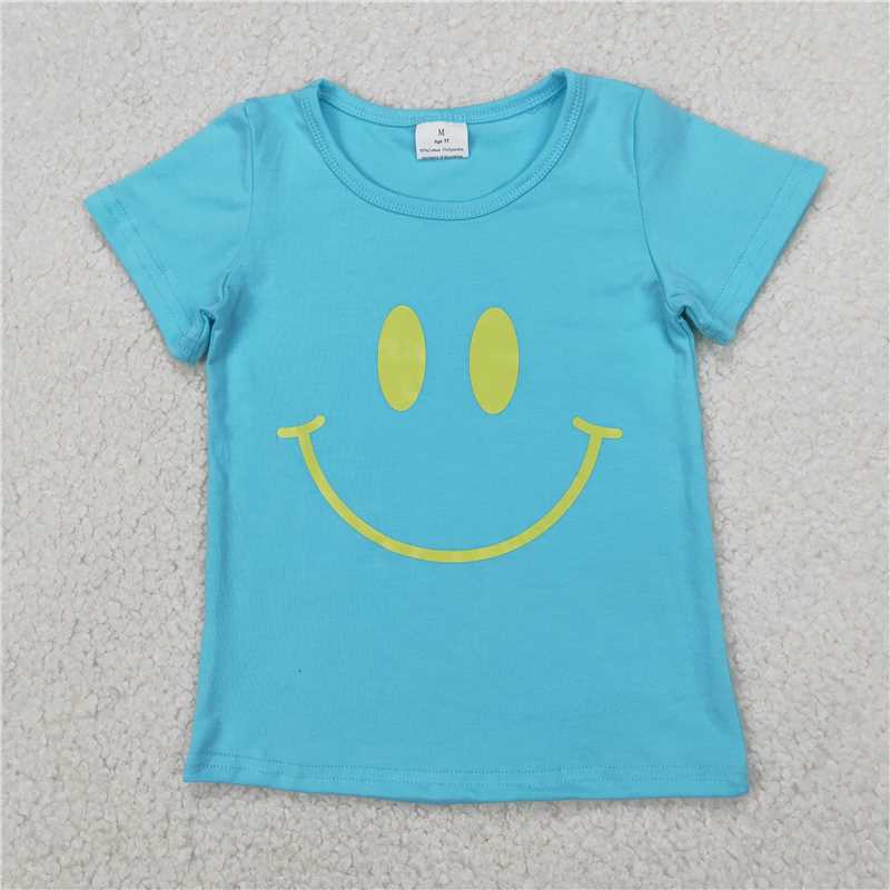 4.7  GT0960 Offset printing Smiley face blue short-sleeved top