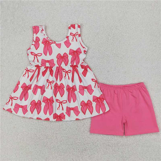 4.7  GSSO2450 Beige sleeveless shorts set with pink bow pattern