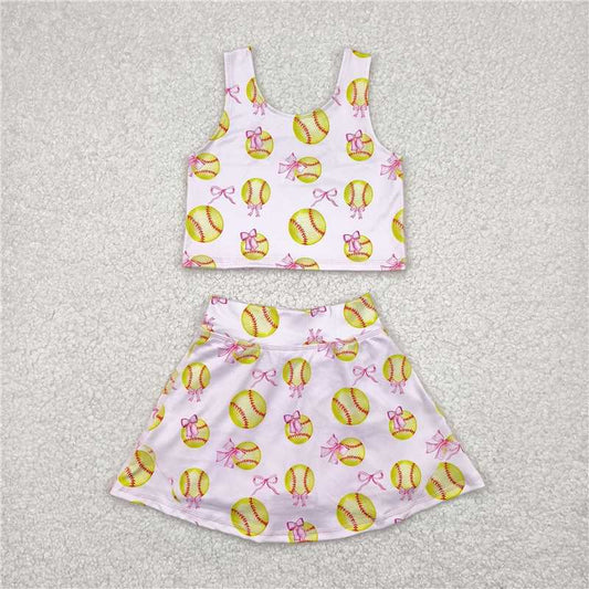4.16  GSD2045 Softball bow pattern pink vest skirt yoga set