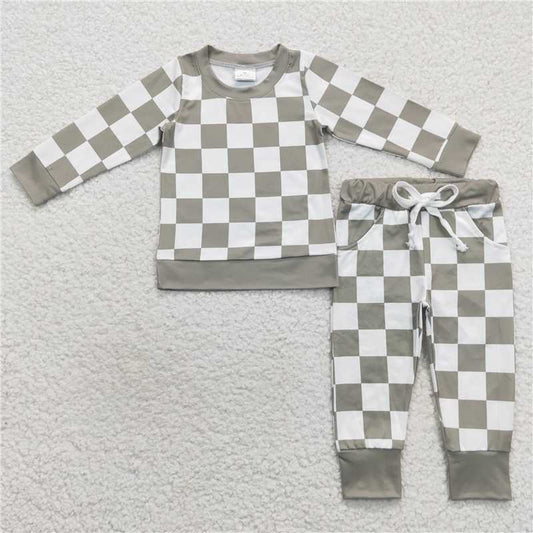 Plaid pajamas boys outfits long sleeve top & pants sets kids clothes