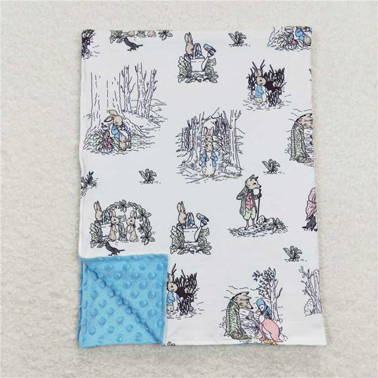 BL0092 Rabbit Animal Blue White Baby Blanket