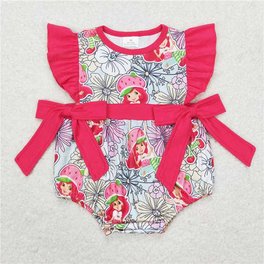 Strawberry Princess Flower Red Bow Vest Jumpsuit