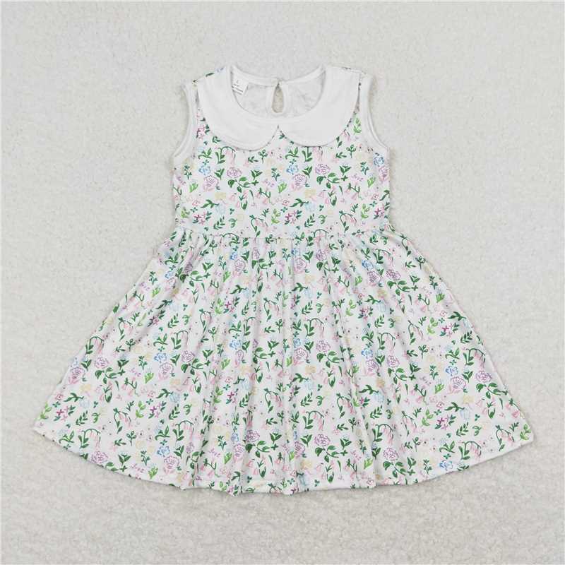 GSD0885 Floral floral baby doll collar white sleeveless dress