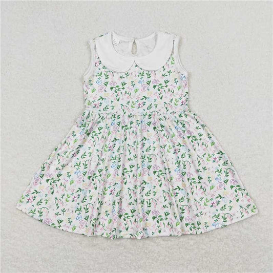 GSD0885 Floral floral baby doll collar white sleeveless dress