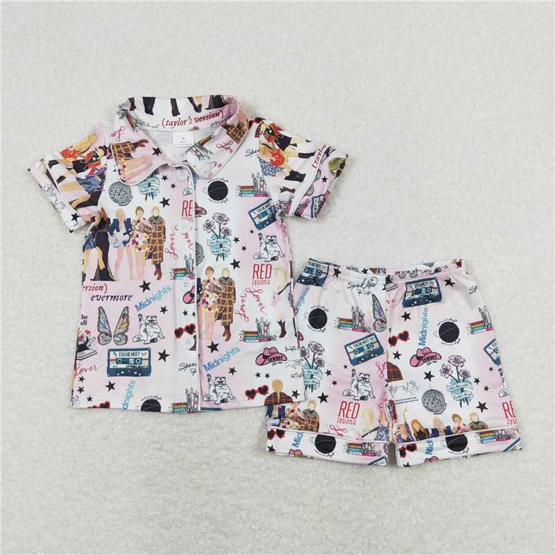 GSSO0661 taylor swift 1989 pink and white short-sleeved shorts pajama set