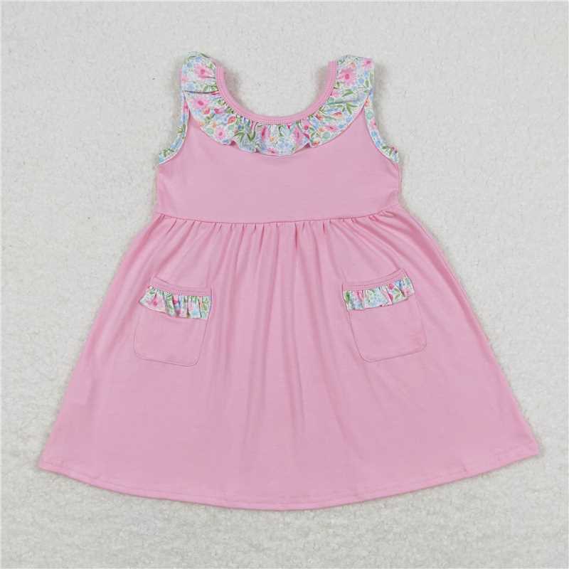 GSD0961 Floral floral bow lace pink sleeveless dress