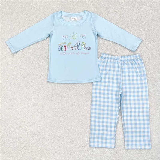 BLP0504 Jesus blue long-sleeved plaid trousers suit