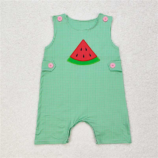 SR1406 Embroidered watermelon green plaid sleeveless jumpsuit