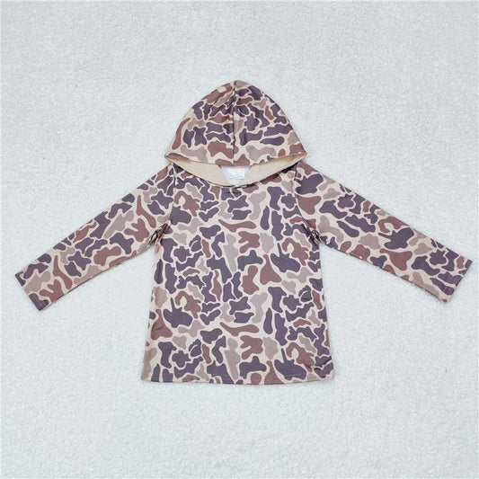 BT0739 Camouflage light brown hooded long-sleeved top