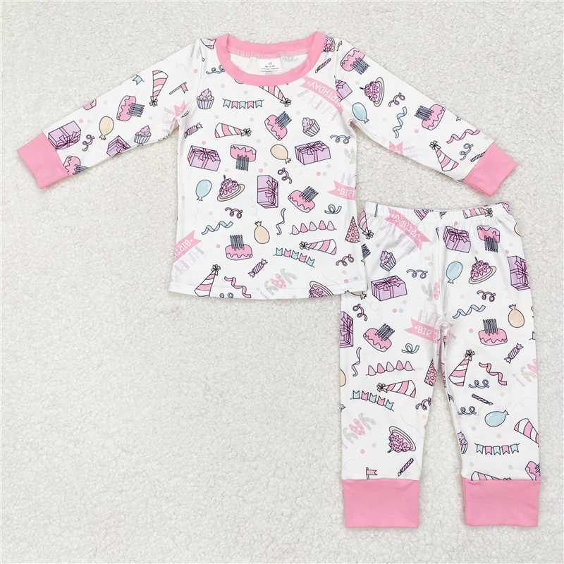 GLP1190 Happy birthday birthday cake pink white long-sleeved trousers pajamas set