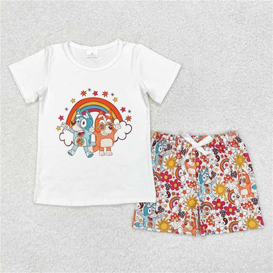 GSSO0512 bluey rainbow white short-sleeved shorts set