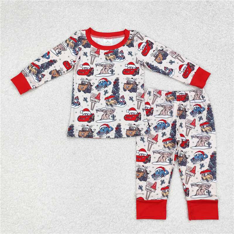 BLP0595 cars Christmas cartoon car Christmas tree long-sleeved trousers pajamas set