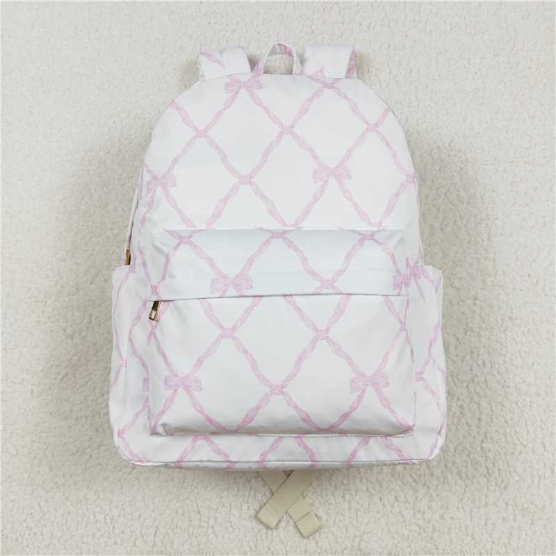 BA0225 Pink and white backpack with bow pattern