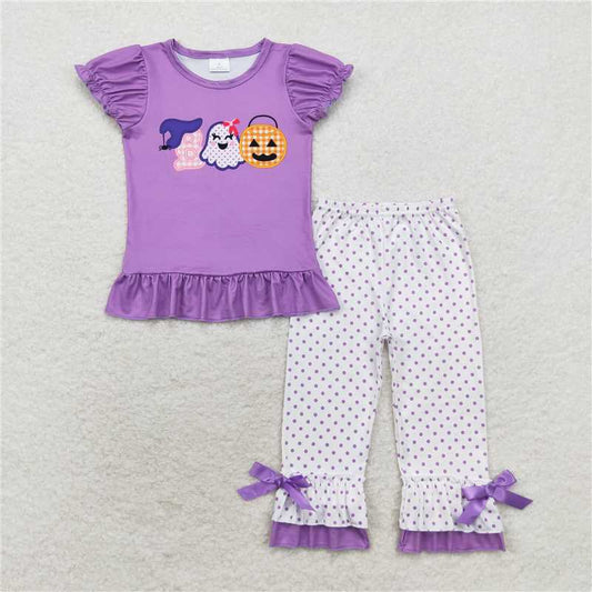 GSPO1647 boo ghost pumpkin purple short-sleeved polka dot plaid trousers suit