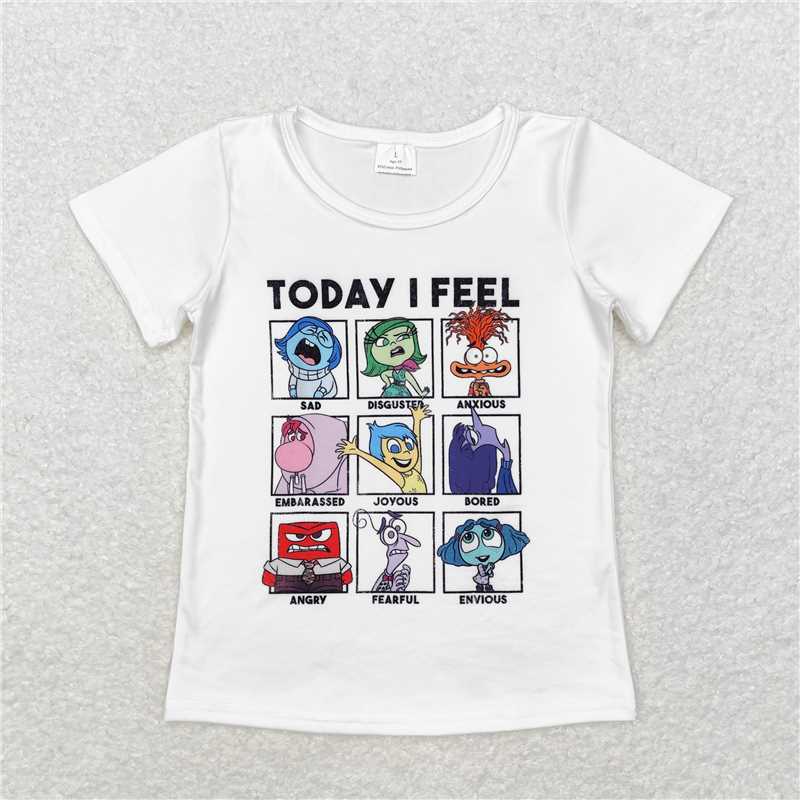 GT0674 today i feel cartoon white short-sleeved top