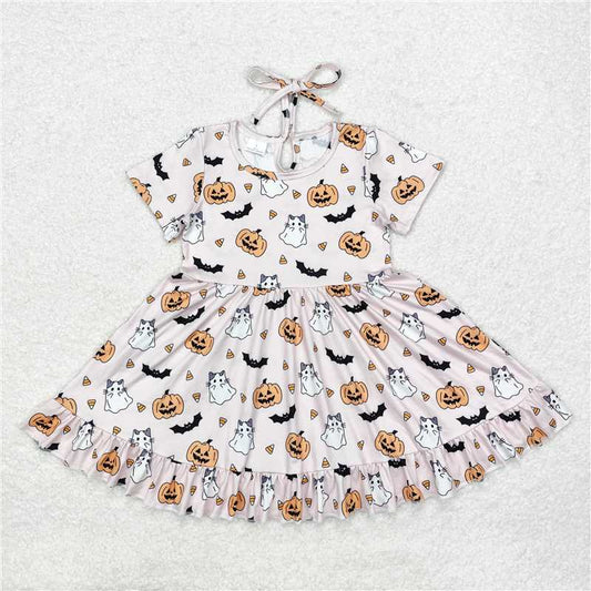 GSD1375 Ghost Kitten Pumpkin Bat Short Sleeve Dress